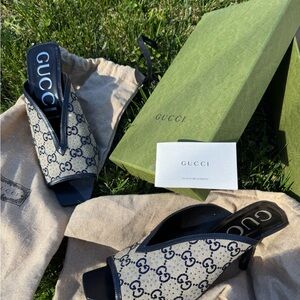 Gucci Blue and Cream Heels